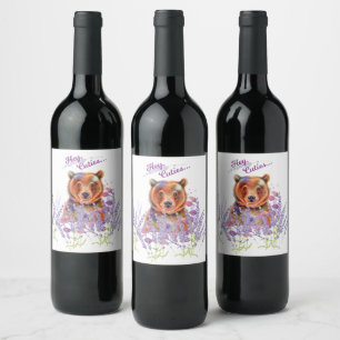 Étiquette Pour Bouteilles De Vin Ours en lavande