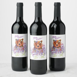 Étiquette Pour Bouteilles De Vin Ours en lavande