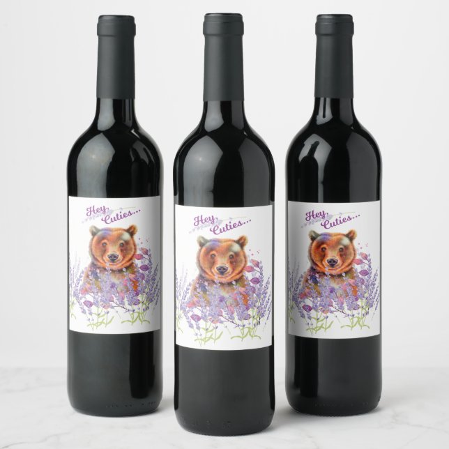 Étiquette Pour Bouteilles De Vin Ours en lavande (Bouteilles)