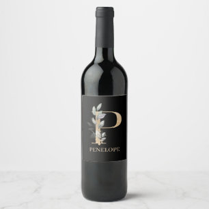 Étiquette Pour Bouteilles De Vin P monogramme floral personnalisé