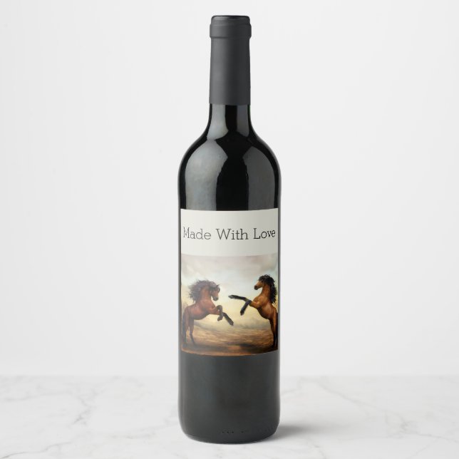 Étiquette Pour Bouteilles De Vin paire de chevaux sauvages (Devant)