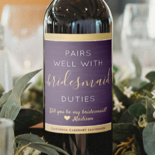 Étiquette Pour Bouteilles De Vin Pairs Bien Bridesmaid Proposition Brossé Purple Or