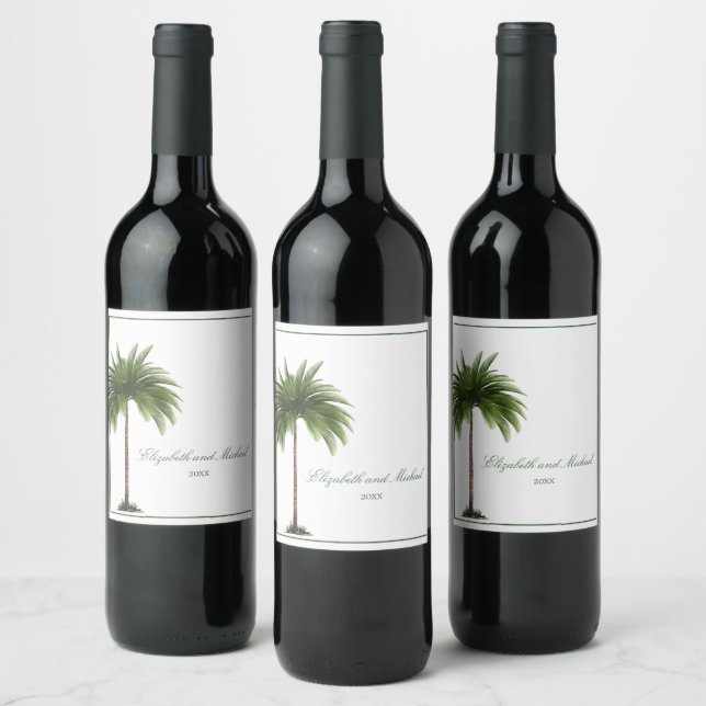 Étiquette Pour Bouteilles De Vin Palmier Vert Simple Mariage  (Bouteilles)