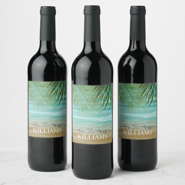 Étiquette Pour Bouteilles De Vin Palmiers de plage tropicaux Personnalisés (Bouteilles)