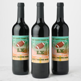 Étiquette Pour Bouteilles De Vin Palmiers et football en haut