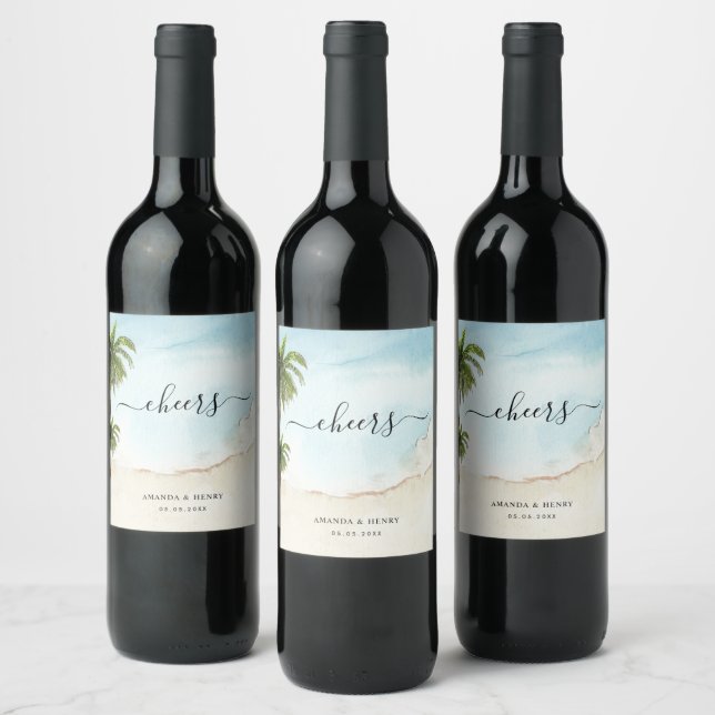 Étiquette Pour Bouteilles De Vin Palmiers Tropical Salue Mariage Exotique Plage (Bouteilles)