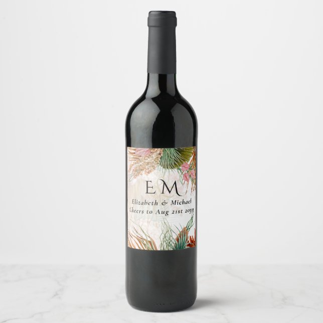 Étiquette Pour Bouteilles De Vin Pampas Tropical Grass Terracotta Mariage (Devant)