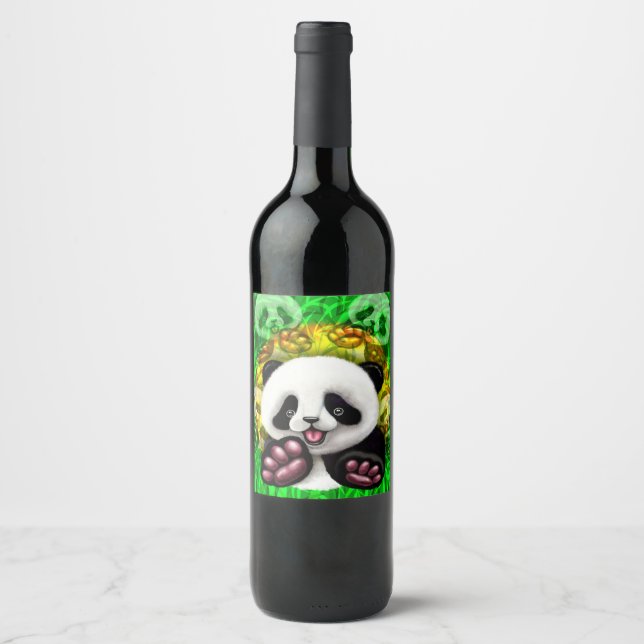 Étiquette Pour Bouteilles De Vin Panda bébé ours mignonne et heureux (Devant)