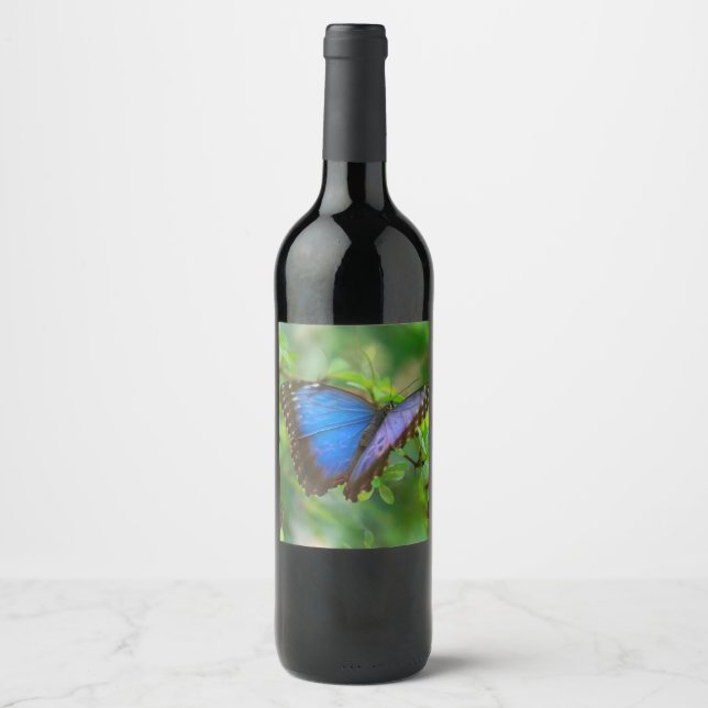 Étiquette Pour Bouteilles De Vin Papillon bleu (Devant)