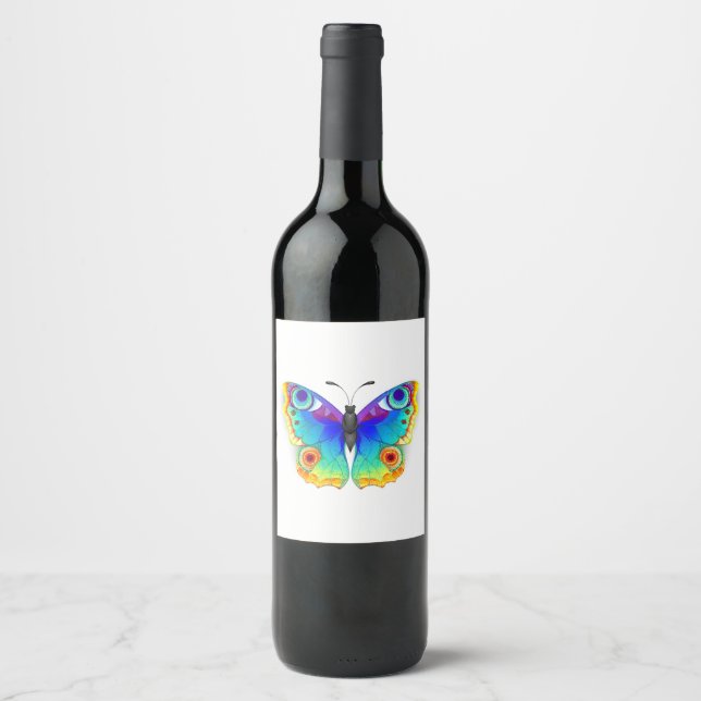 Étiquette Pour Bouteilles De Vin Papillon Paon Arc-en-Ciel (Devant)