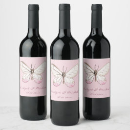 Étiquette Pour Bouteilles De Vin Papillon rose Mariage personnalisé