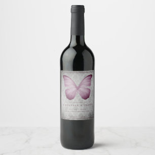 Étiquette Pour Bouteilles De Vin Papillon rose Vintage Mariage damassé