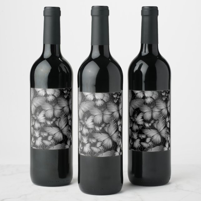 Étiquette Pour Bouteilles De Vin Papillons gris Imprimer (Bouteilles)