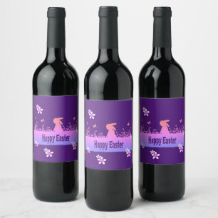 Étiquette Pour Bouteilles De Vin Pâques heureux, lièvre rêveur