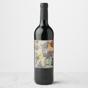Étiquette Pour Bouteilles De Vin Parrot Jaune Tropical Antique Fleur