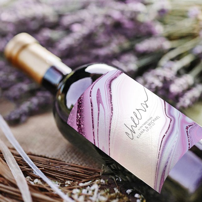 Étiquette Pour Bouteilles De Vin Parties scintillant Abstraite Strata Cheers Lilac/ (Créateur téléchargé)