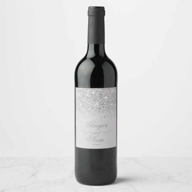 Étiquette Pour Bouteilles De Vin Parties scintillant argent étonnante (Devant)