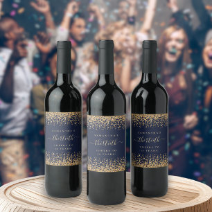 Étiquette Pour Bouteilles De Vin Parties scintillant d'or Script Navy Blue Cheers 3