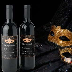 Étiquette Pour Bouteilles De Vin Parties scintillant en or noir mascarade fête d'an