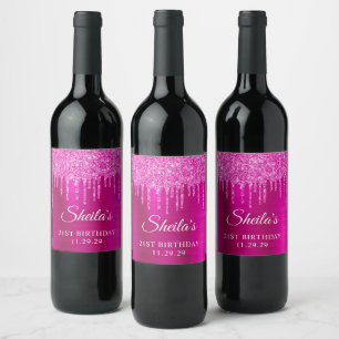 Étiquette Pour Bouteilles De Vin Parties scintillant Magenta gouttes de glam rose c