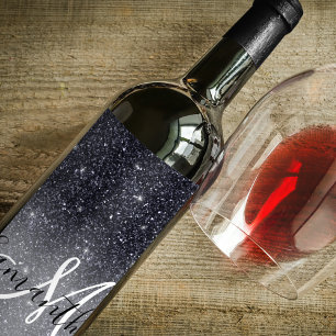Étiquette Pour Bouteilles De Vin Parties scintillant noire moderne étincelles Nom p