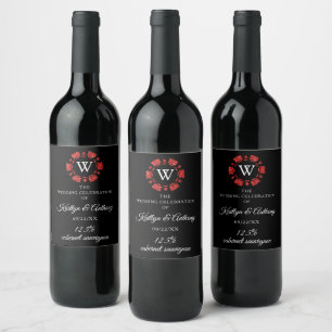 Étiquette Pour Bouteilles De Vin Parties scintillant rouge Monogram Poker Chip Casi
