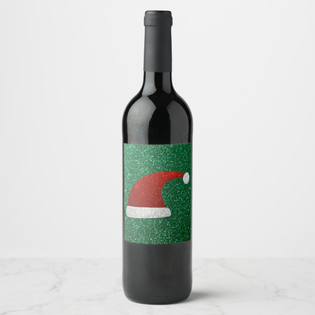 Étiquette Pour Bouteilles De Vin Parties scintillant Santa Hat (Devant)