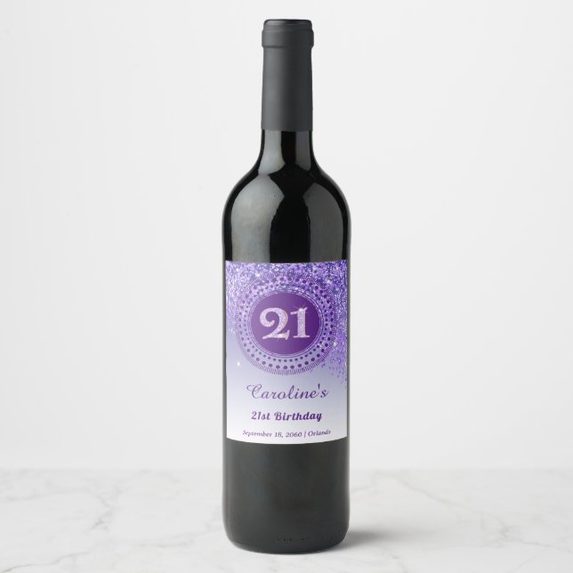 Étiquette Pour Bouteilles De Vin Parties scintillant violet à décrochage élégant 21 (Devant)