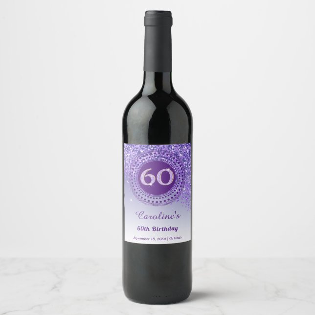 Étiquette Pour Bouteilles De Vin Parties scintillant violet à décrochage élégant 60 (Devant)