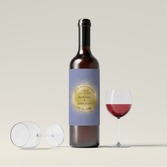 Étiquette Pour Bouteilles De Vin Pastel Celestial Gold Moon Enregistrer La Date (Créateur téléchargé)
