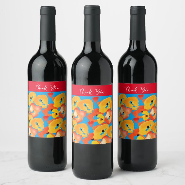 Étiquette Pour Bouteilles De Vin Pavot rouge et orange (Bouteilles)