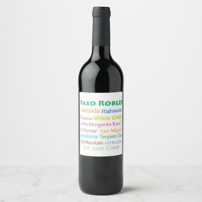Étiquette Pour Bouteilles De Vin Pays viticole Paso Robles (Devant)