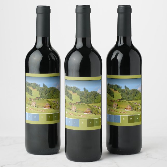 Étiquette Pour Bouteilles De Vin Paysage d'été en Suisse (Bouteilles)