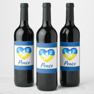 Étiquette Pour Bouteilles De Vin Peace Dove Ukraine - Coeur du drapeau