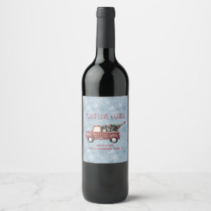 Étiquette Pour Bouteilles De Vin Peace Love & Glugs Camion Joyeux Noël