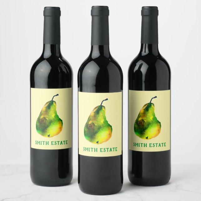 Étiquette Pour Bouteilles De Vin Pear aquarelle fruit vert (Bouteilles)