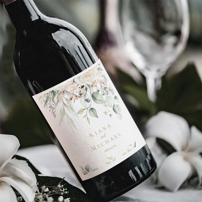 Étiquette Pour Bouteilles De Vin Pearl Blush Floral Mariage Noms ID989 (Créateur téléchargé)