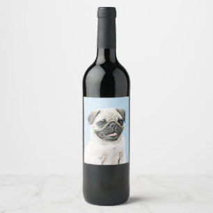 Étiquette Pour Bouteilles De Vin Peinture de carlin - art original mignon de chien