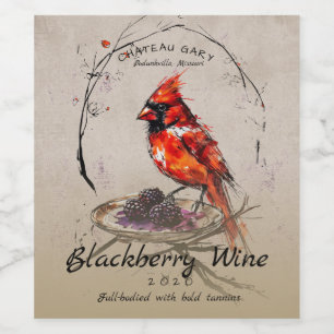Étiquette Pour Bouteilles De Vin Peinture d'oiseau cardinal mûres mûre