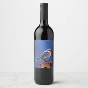 Étiquette Pour Bouteilles De Vin Peinture (femelle) d'oiseau bleu - art original