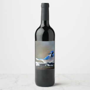 Étiquette Pour Bouteilles De Vin Peinture Jay Bleu - Art Oiseau Original