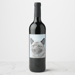 Étiquette Pour Bouteilles De Vin Peinture norvégienne Elkhound - Art original Chien