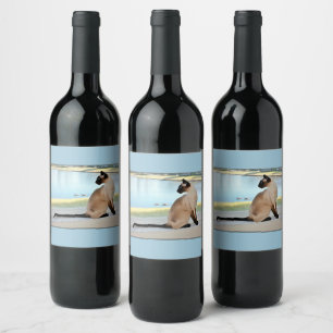 Étiquette Pour Bouteilles De Vin Peinture paisible de chat siamois
