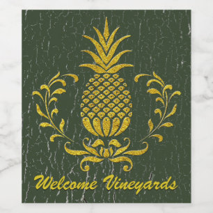 Étiquette Pour Bouteilles De Vin Peinture patinée d'or d'ananas d'hospitalité
