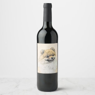 Étiquette Pour Bouteilles De Vin Peinture Poméranienne (orange) - Art Chien origina