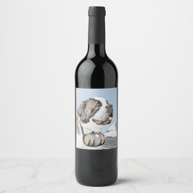 Étiquette Pour Bouteilles De Vin Peinture Saint Bernard - Cute Original Chien Art (Devant)