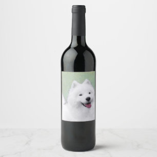 Étiquette Pour Bouteilles De Vin Peinture Samoyée - Cute Original Dog Art