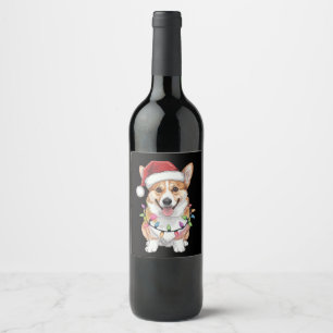 Étiquette Pour Bouteilles De Vin Pembroke Welsh Corgi Père Noël Lumières des arbres