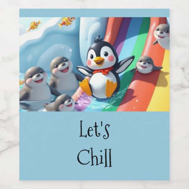 Étiquette Pour Bouteilles De Vin Penguin plays on a slide (Étiquettes simples)