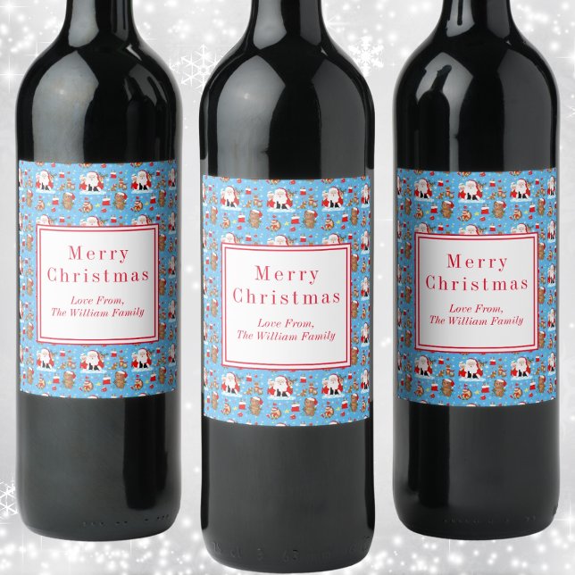 Étiquette Pour Bouteilles De Vin Père Noël Avec Des Animaux Forestiers (Créateur téléchargé)